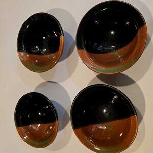 Bowls Set of 4 Rustic Contemporary Ceramic Amber Sienna Sage 5.25 in